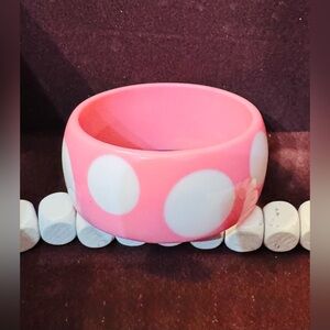 Vintage Pink and White Polka Dot Chunky Bangle